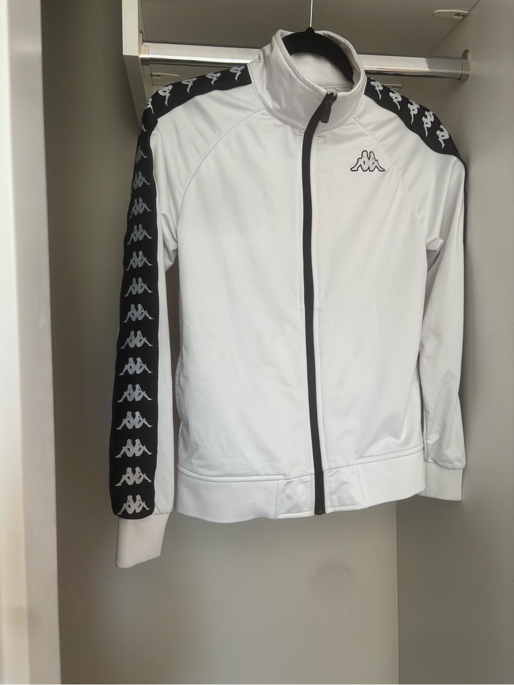 Kappa Logo Zipper Sweatshirt White & Black Size XS